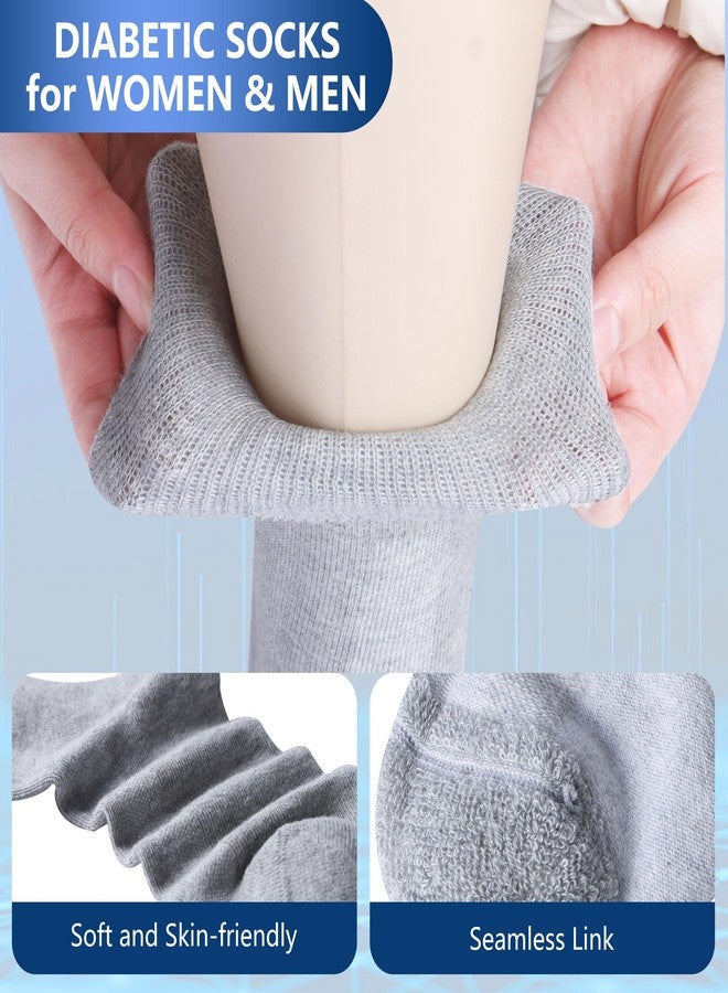 Facool Soft Cotton Socks, Men's Dress Loose Top Crew Moisture Wicking Neuropathy Non Slip Socks Fit for Better Circulation, Edema, Diabetes, 6 Pairs Black+Grey+Navy Blue Large - Image 3